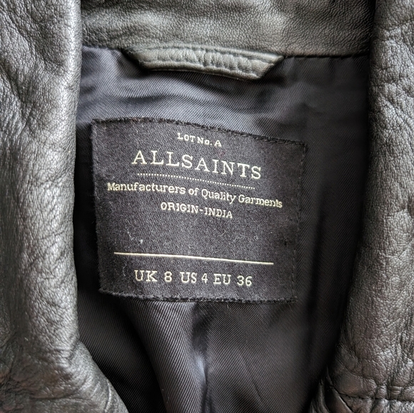 EUC All Saints Cargo Distressed Leather Biker Jacket - Picture 3 of 12